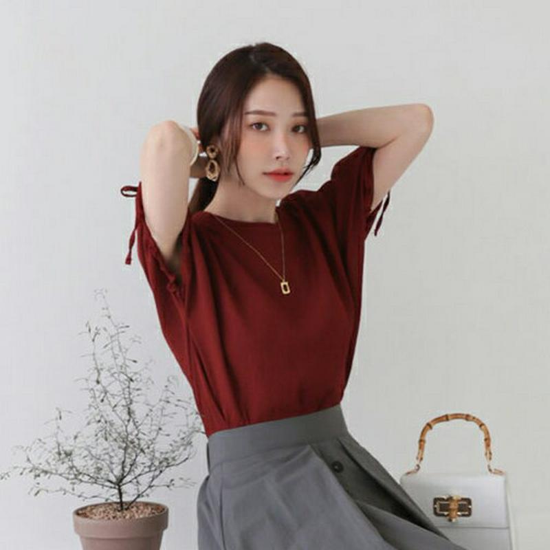 ストリングスリーブブラウス・全4色・b63142 レディース【tops】【韓国 ファッション トップス ブラウス 半袖 ハーフス
