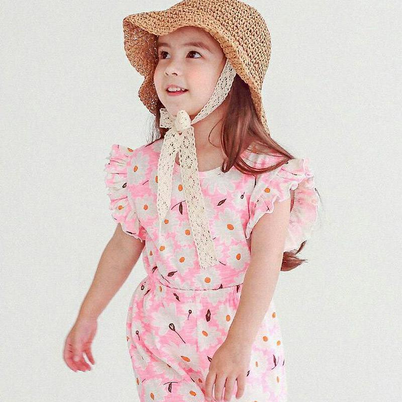 メロウヘムスリーブフラワーTシャツ・p004498・キッズ 【3~8才】【tops】【韓国 ファッション トップス Tシャツ カットソー ラウンドネック 半袖 ハーフスリーブ ショートスリーブ ゆったり ルーズ プリント 花柄 女の子 子供 子供服 小学生 夏】【KIDS】