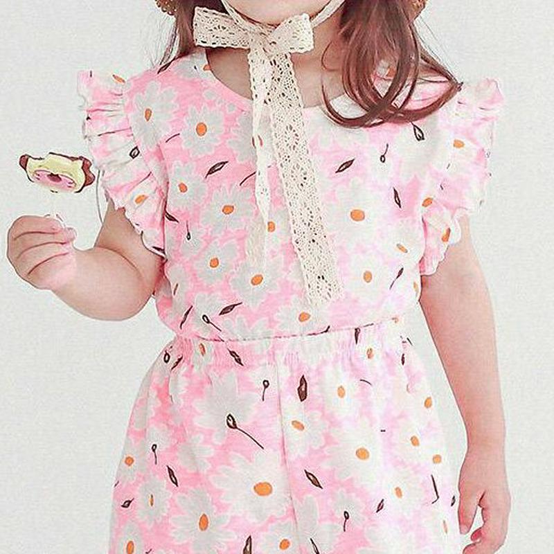 メロウヘムスリーブフラワーTシャツ・p004498・キッズ 【3~8才】【tops】【韓国 ファッション トップス Tシャツ カットソー ラウンドネック 半袖 ハーフスリーブ ショートスリーブ ゆったり ルーズ プリント 花柄 女の子 子供 子供服 小学生 夏】【KIDS】