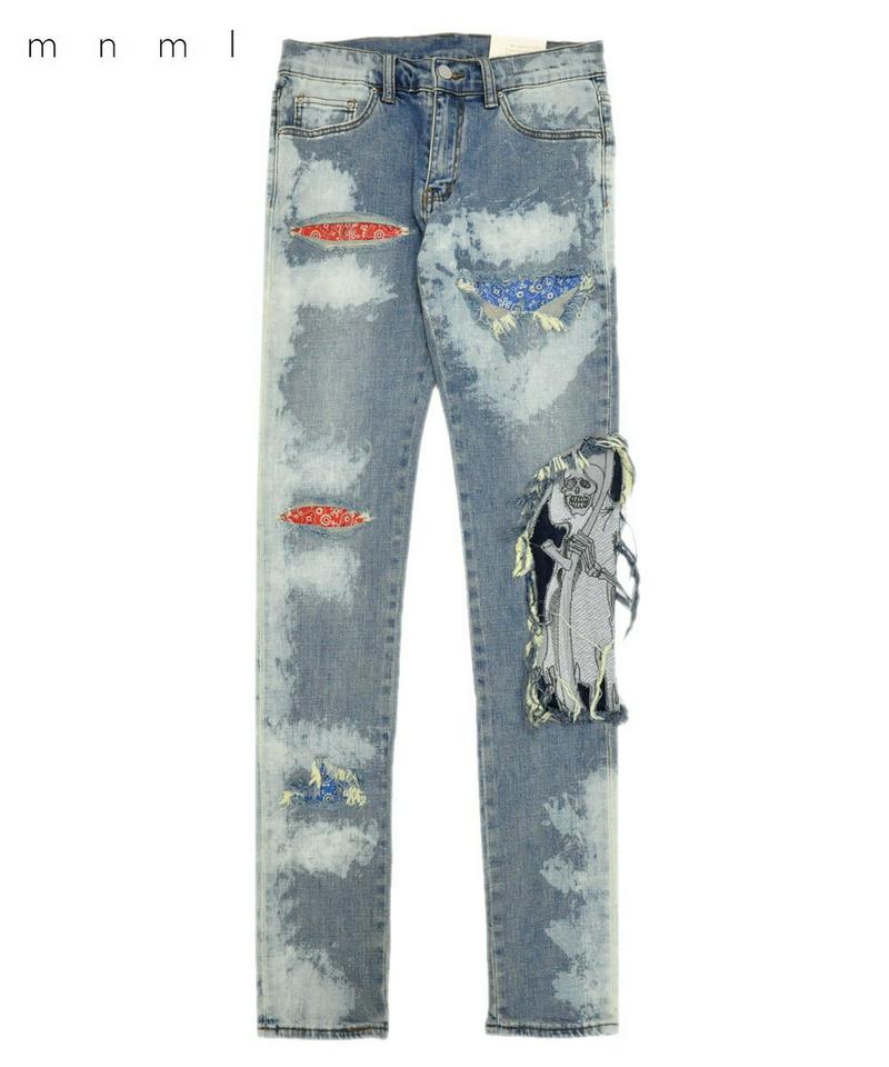 mnml ミニマル メンズ パンツ X161 STRETCH DENIM ブルー ボトムス スキニー デニム ダメージ バンダナ 送料無料