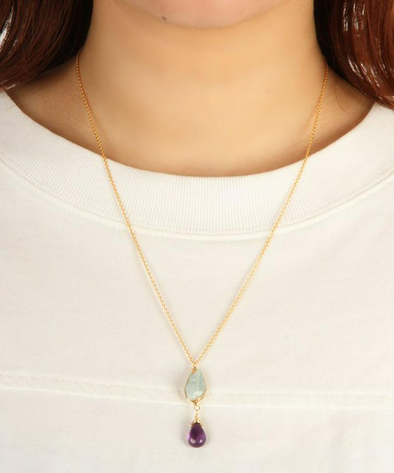 K14GF アクアマリン×アメジストネックレス