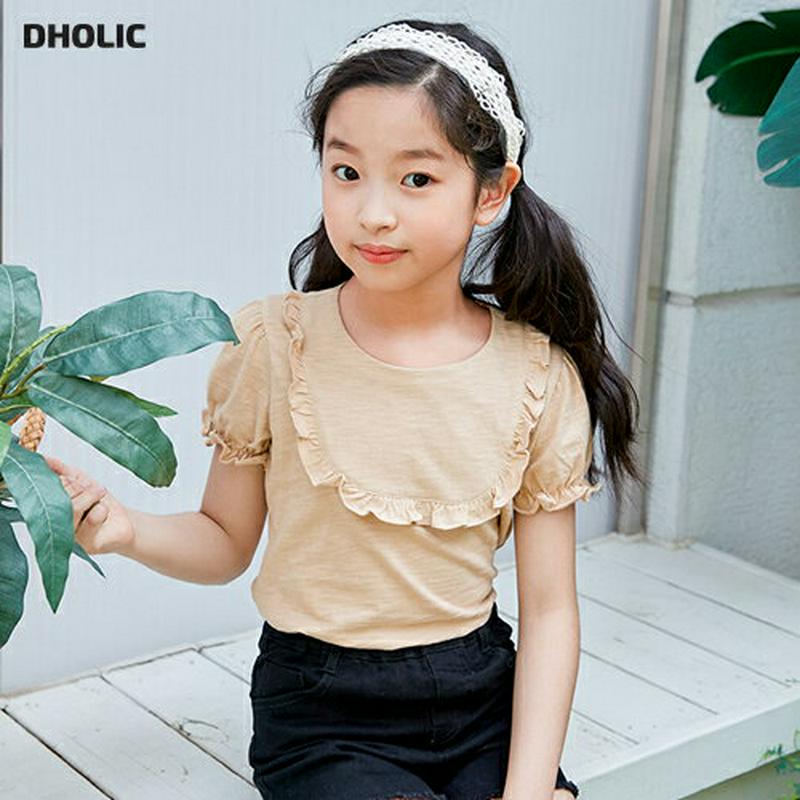 【新作10%OFF】フリルラインラウンドネックTシャツ・p004549 キッズ【3~8才】【tops】【トップス Tシャツ パフ