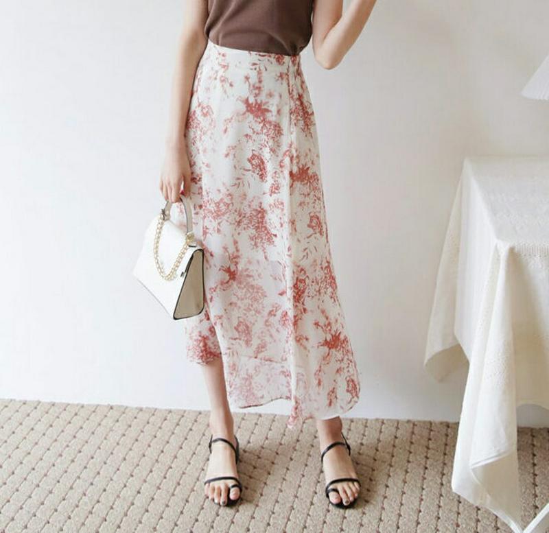【新作10%OFF】フローラルシフォンスカート・全3色・b60565 レディース【sk】【韓国 ファッション ボトムス スカート