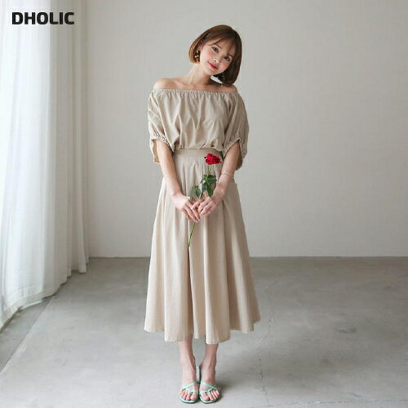 【新作10%OFF】【送料無料】ドロストゴムブラウス&タックフレアスカートSET・全2色・t60564 レディース【ops】【韓