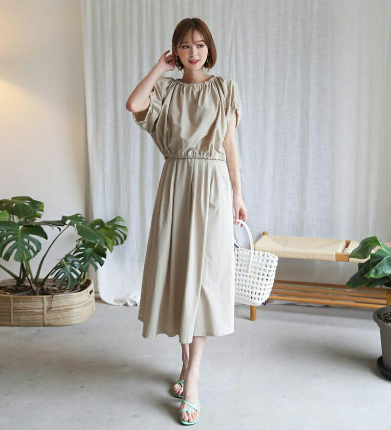 【新作10%OFF】【送料無料】ドロストゴムブラウス&タックフレアスカートSET・全2色・t60564 レディース【ops】【韓