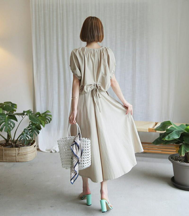 【新作10%OFF】【送料無料】ドロストゴムブラウス&タックフレアスカートSET・全2色・t60564 レディース【ops】【韓