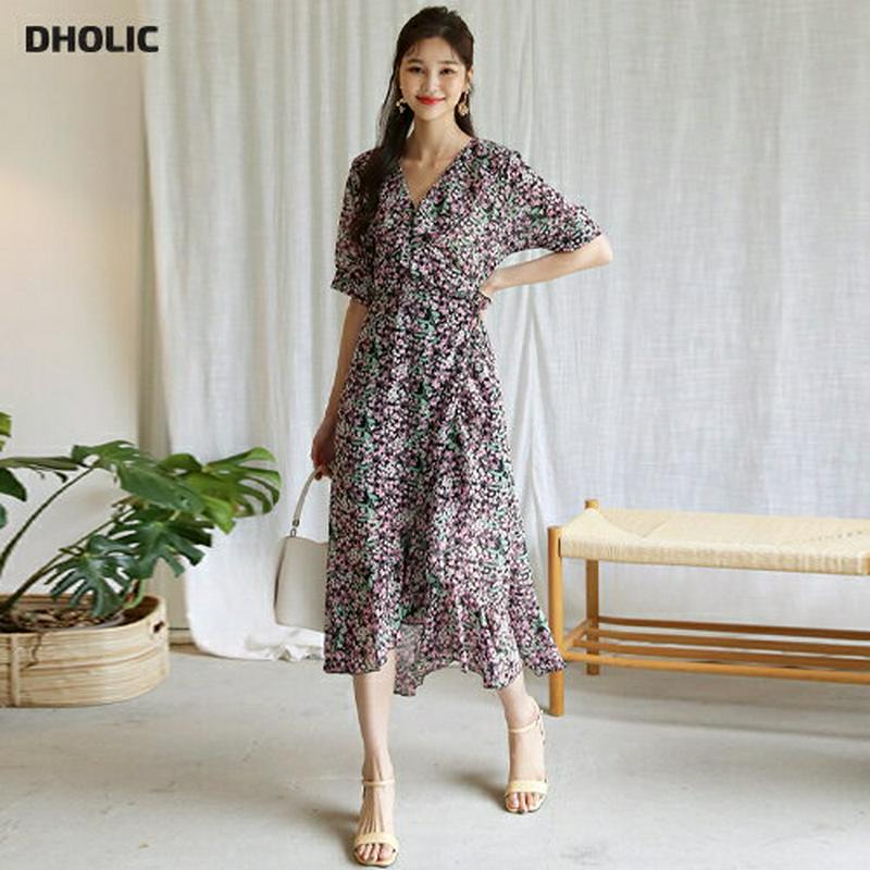 【新作10%OFF】フリル花柄リボンワンピース・全2色・t60583 レディース【ops】【韓国 ファッション ワンピース ロン