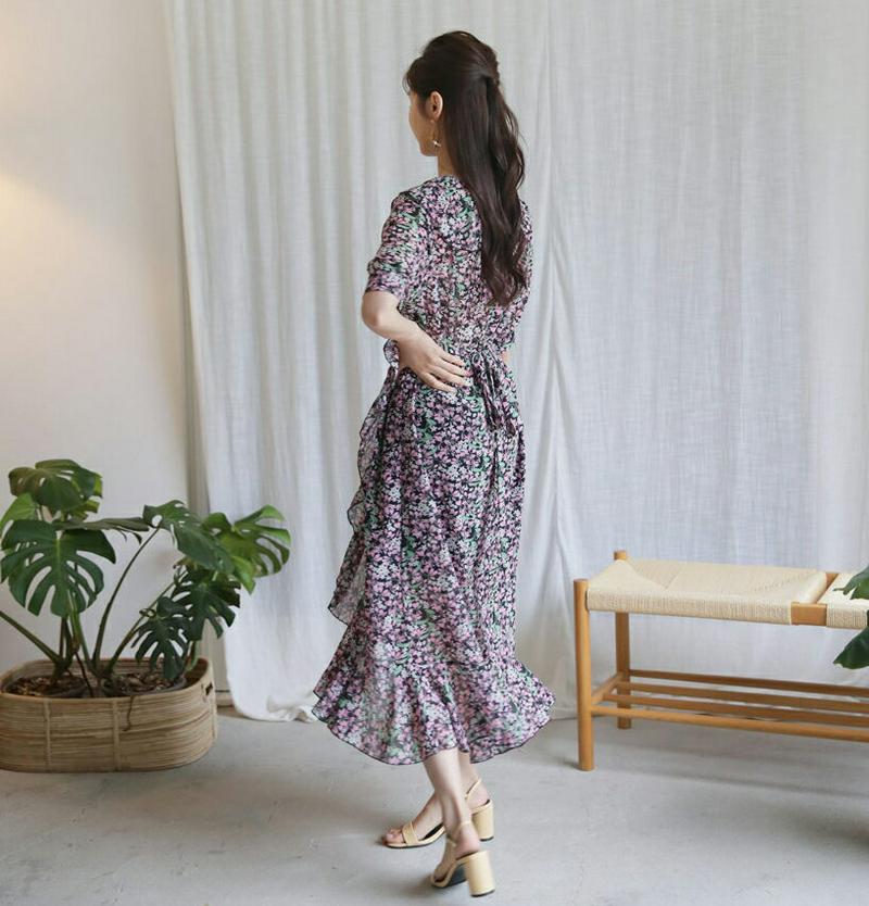 【新作10%OFF】フリル花柄リボンワンピース・全2色・t60583 レディース【ops】【韓国 ファッション ワンピース ロン