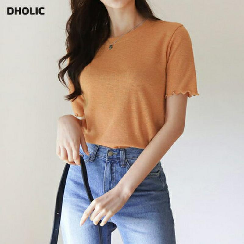 【新作10%OFF】ウェーブ半袖Tシャツ・全4色・t60546 レディース【tops】【韓国 ファッション トップス Tシャツ 