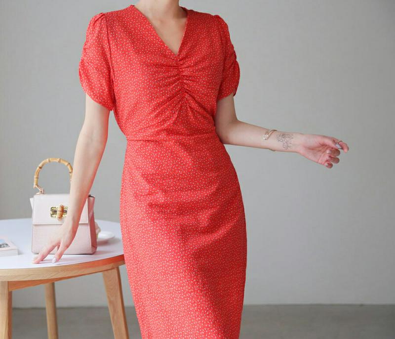 【新作10%OFF】Vネック花柄パフワンピース・全4色・t60558 レディース【ops】【韓国 ファッション ワンピース ロン