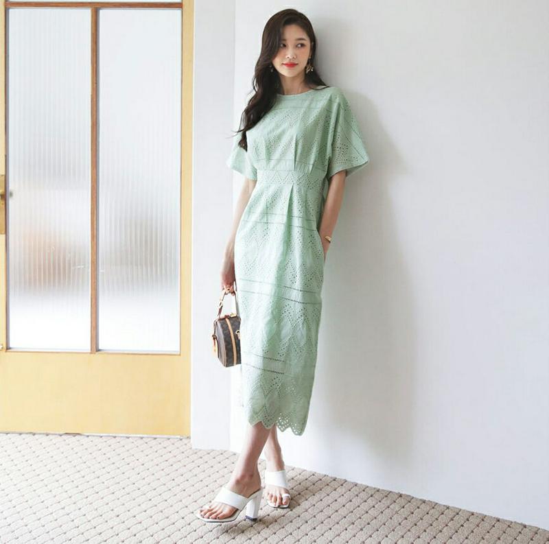 【新作10%OFF】アイレットレースワンピース・全2色・b60559 レディース【ops】【韓国 ファッション ワンピース ロン