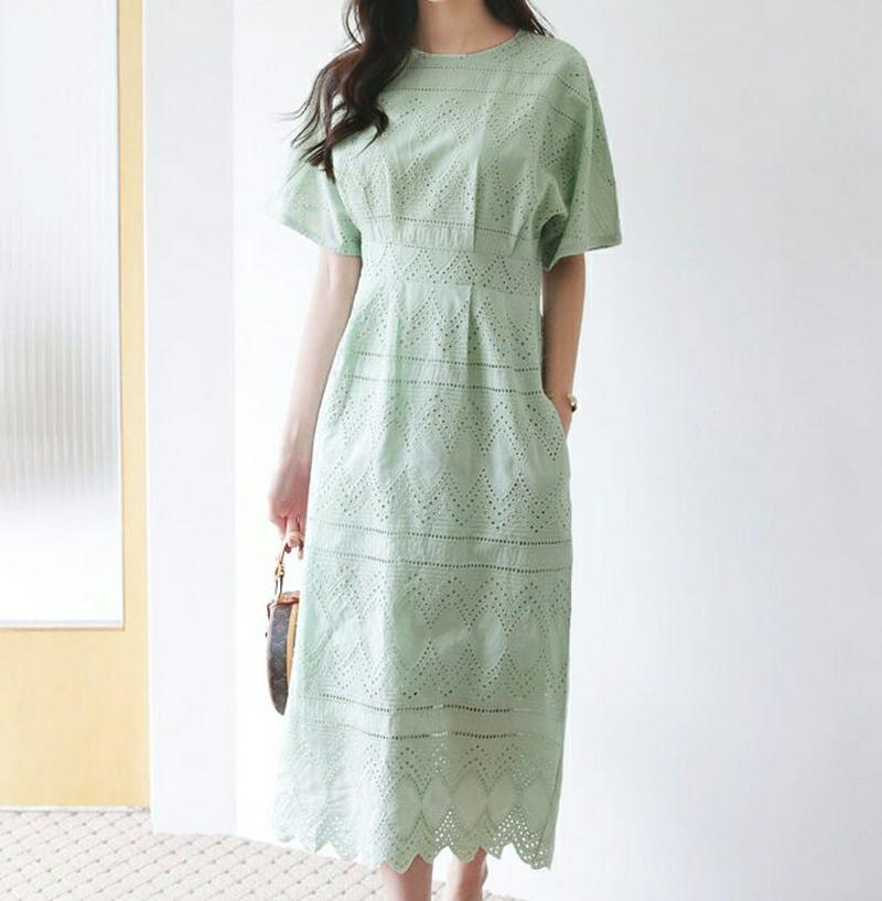 【新作10%OFF】アイレットレースワンピース・全2色・b60559 レディース【ops】【韓国 ファッション ワンピース ロン