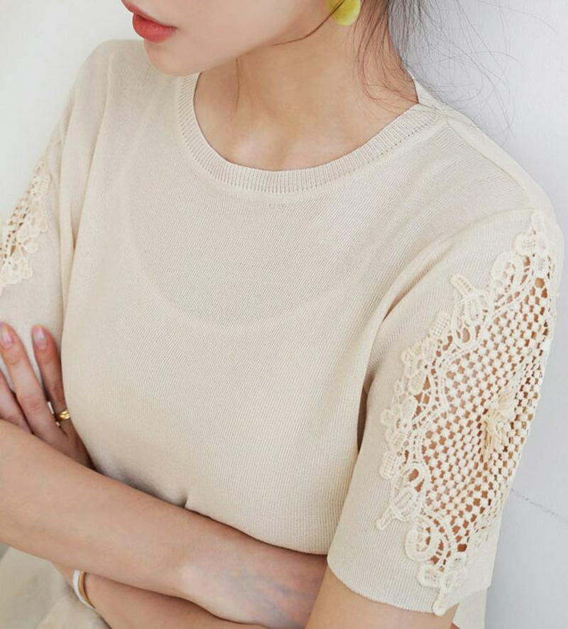 【新作10%OFF】レーススリーブコントラストニット・全3色・b63257 レディース【tops】【韓国 ファッション トップス