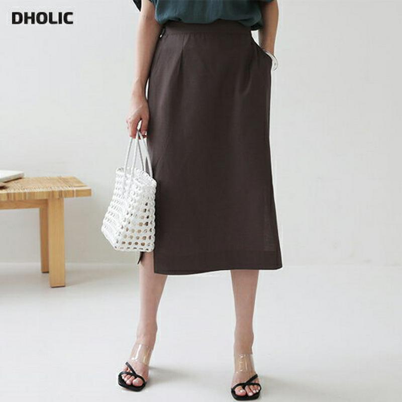 【新作10%OFF】リネン混スリットスカート・全3色・b63276 レディース【sk】【韓国 ファッション スカート ミディ丈 