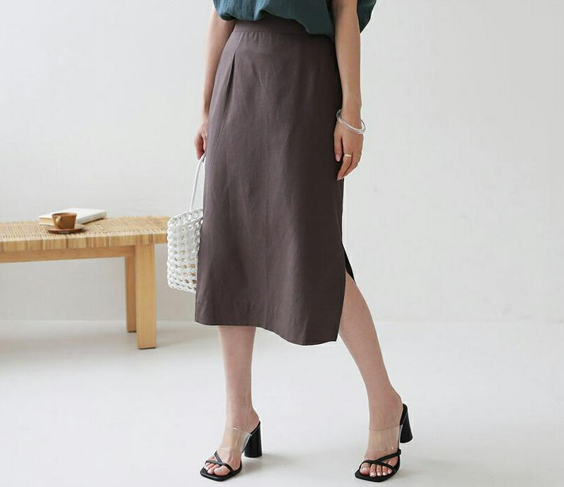 【新作10%OFF】リネン混スリットスカート・全3色・b63276 レディース【sk】【韓国 ファッション スカート ミディ丈 