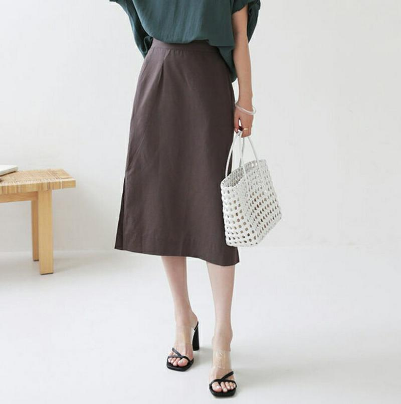 【新作10%OFF】リネン混スリットスカート・全3色・b63276 レディース【sk】【韓国 ファッション スカート ミディ丈 