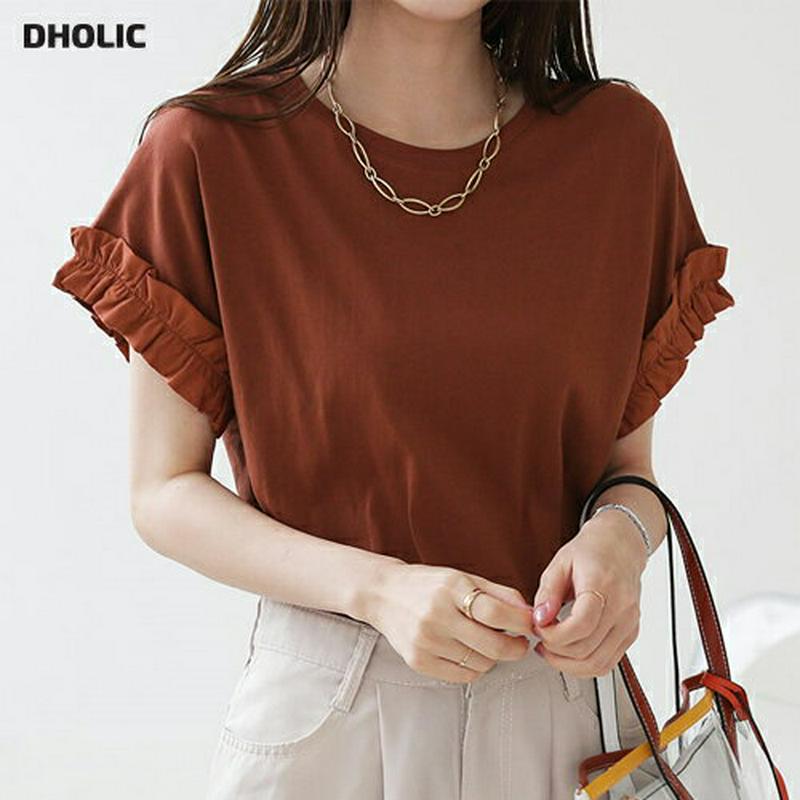 【新作10%OFF】コットンフリルスリーブTシャツ・全4色・b63250 レディース【tops】【韓国 ファッション トップス 