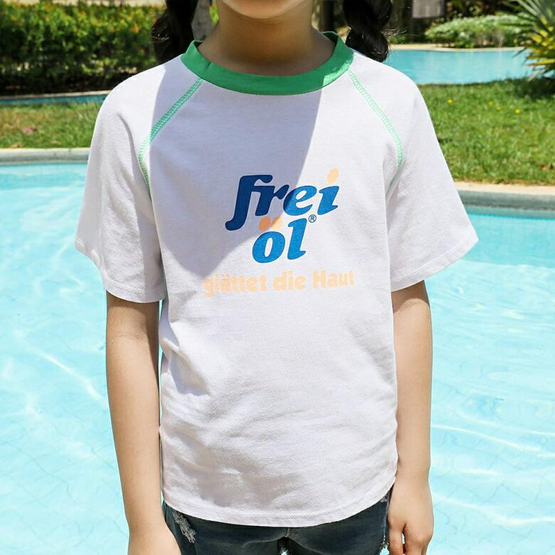 【新作10%OFF】ロゴ配色ネックラグランTシャツ・p004511 キッズ【3~8才】【tops】【トップス Tシャツ ロゴT 
