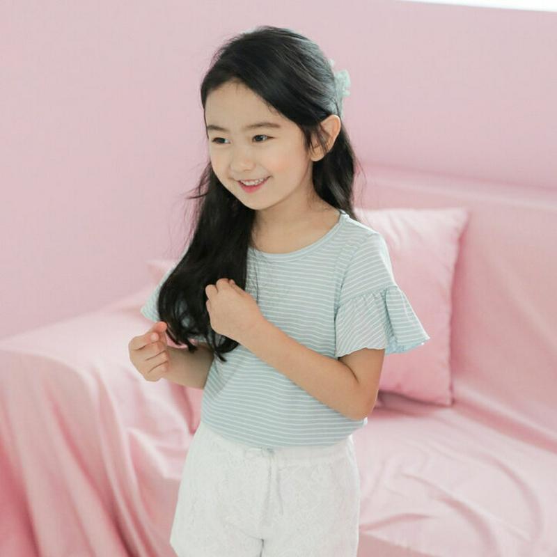 【新作10%OFF】フリルスリーブボーダーTシャツ・p004526 キッズ【3~8才】【tops】【トップス Tシャツ 半袖 フ