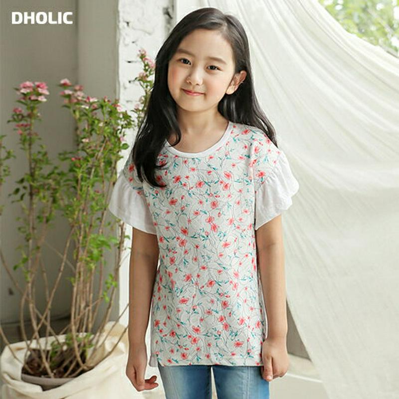【新作10%OFF】フリルスリーブ花柄切替Tシャツ・p004515 キッズ【3~8才】【tops】【トップス Tシャツ 半袖 フ