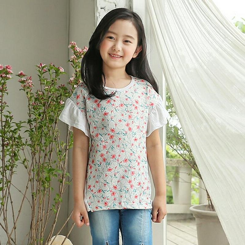 【新作10%OFF】フリルスリーブ花柄切替Tシャツ・p004515 キッズ【3~8才】【tops】【トップス Tシャツ 半袖 フ