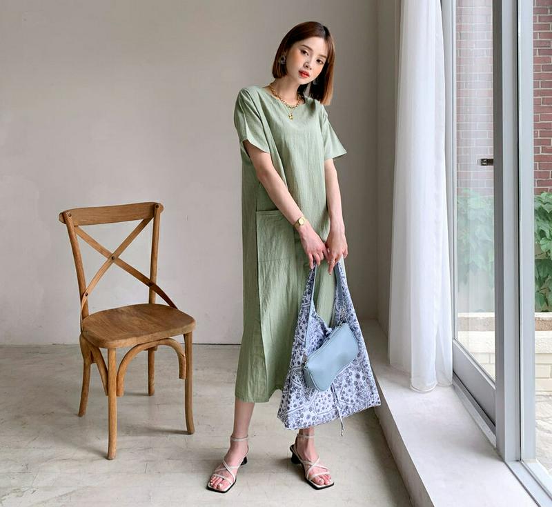 【只今10%OFF】ポケットロングワンピース・全4色・b55946 レディース【ops】【韓国 ファッション ワンピース ロング