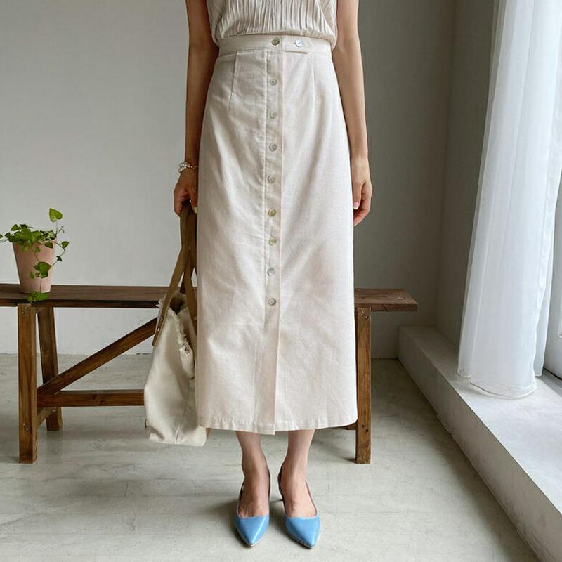 【只今10%OFF】ボタンHラインスカート・全3色・b55958 レディース【sk】【韓国 ファッション スカート ロング ロン