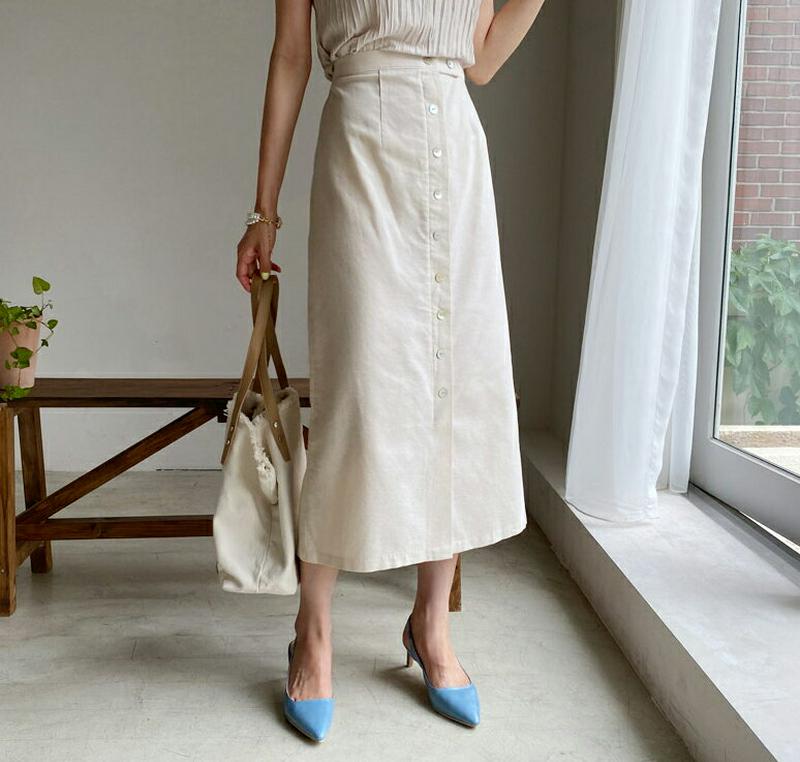 【只今10%OFF】ボタンHラインスカート・全3色・b55958 レディース【sk】【韓国 ファッション スカート ロング ロン