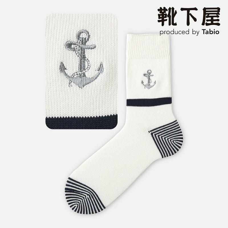 【あす楽】50%OFF【Tabio MEN】 メンズ BIGアンカー刺繍ラインショートソックス / 靴下屋 靴下 タビオ くつ下 ショート メンズ 日本製 2101sl