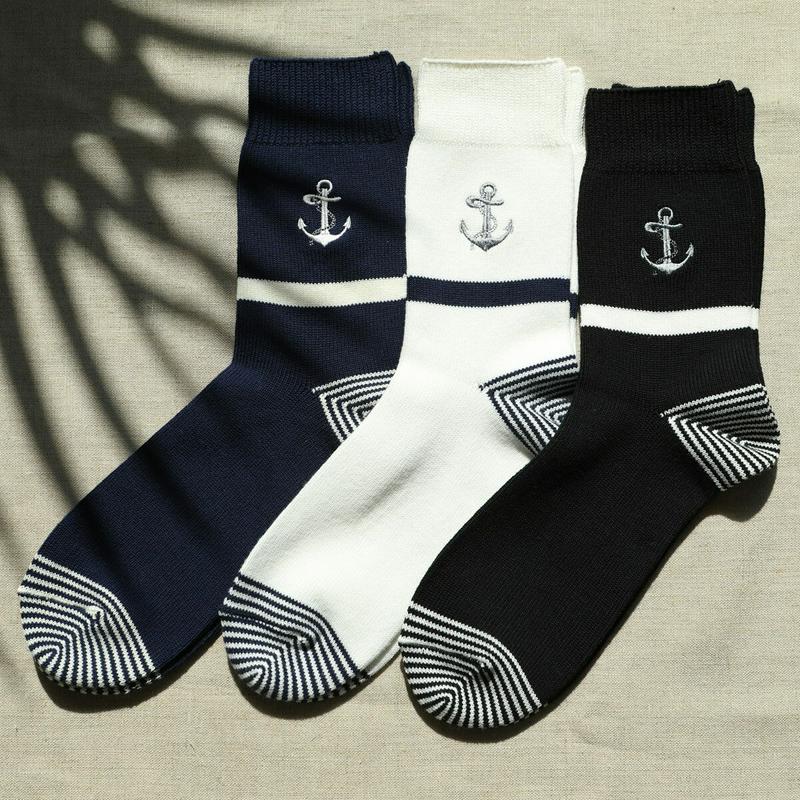 【あす楽】50%OFF【Tabio MEN】 メンズ BIGアンカー刺繍ラインショートソックス / 靴下屋 靴下 タビオ くつ下 ショート メンズ 日本製 2101sl