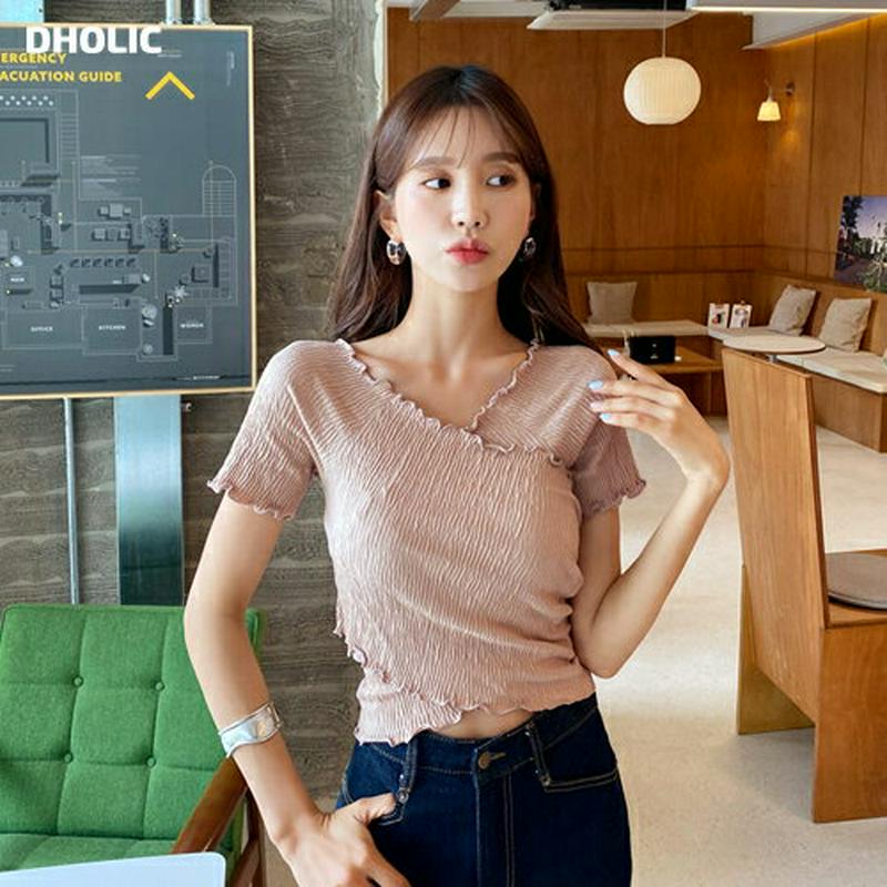 【新作10%OFF】クロスリンクルウェーブTシャツ・全3色・t60455 レディース【tops】【韓国 ファッション トップス 
