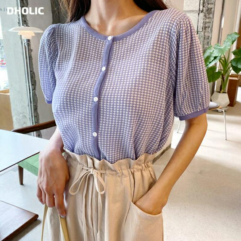 【新作10%OFF】チェックボタンニット・全3色・b60466 レディース【tops】【韓国 ファッション トップス ニット ニ