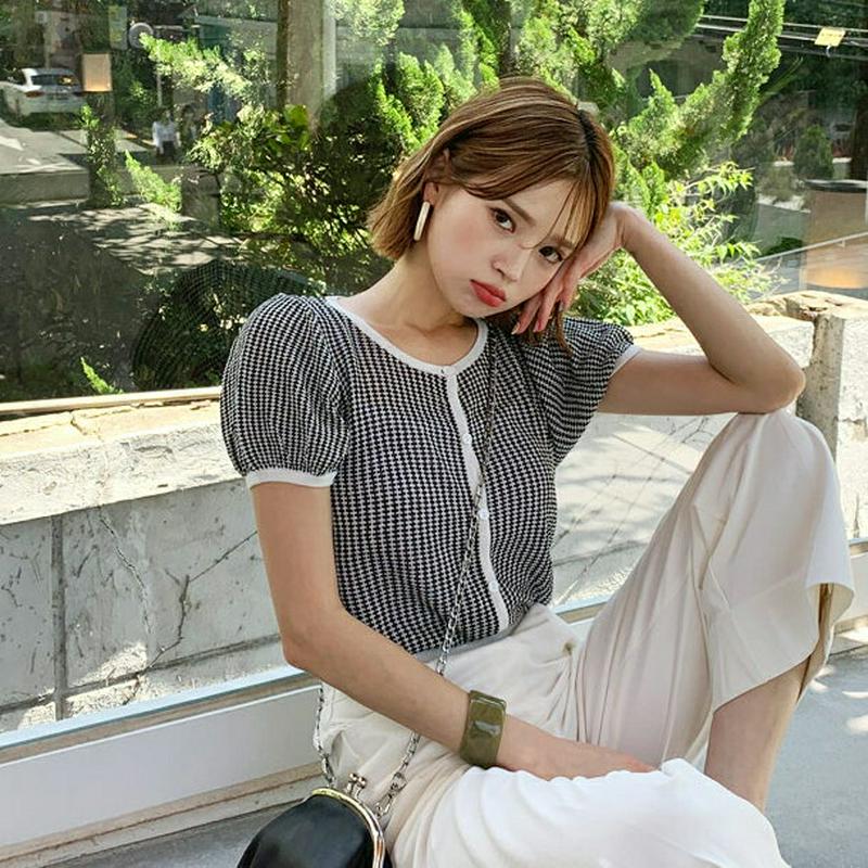 【新作10%OFF】チェックボタンニット・全3色・b60466 レディース【tops】【韓国 ファッション トップス ニット ニ