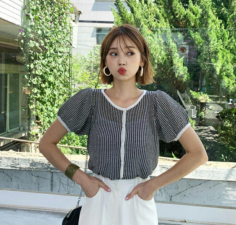 【新作10%OFF】チェックボタンニット・全3色・b60466 レディース【tops】【韓国 ファッション トップス ニット ニ