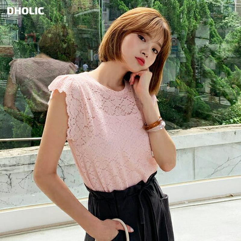 【新作10%OFF】キャップスリーブレースTシャツ・全4色・t60454 レディース【tops】【韓国 ファッション トップス 