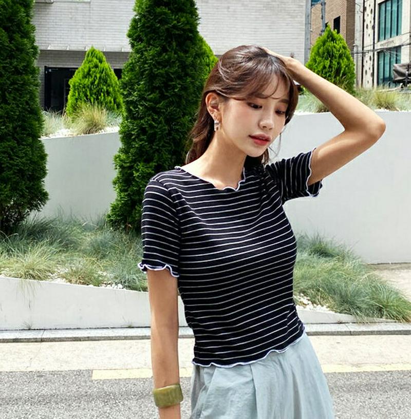 【新作10%OFF】ウェーブボーダーTシャツ・全4色・t60457 レディース【tops】【韓国 ファッション トップス Tシャ