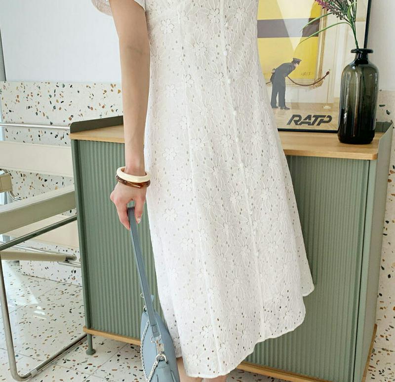 【新作10%OFF】レースくるみボタンワンピース・全2色・60494 レディース【ops】【韓国 ファッション ワンピース ロン