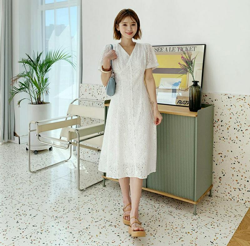 【新作10%OFF】レースくるみボタンワンピース・全2色・60494 レディース【ops】【韓国 ファッション ワンピース ロン