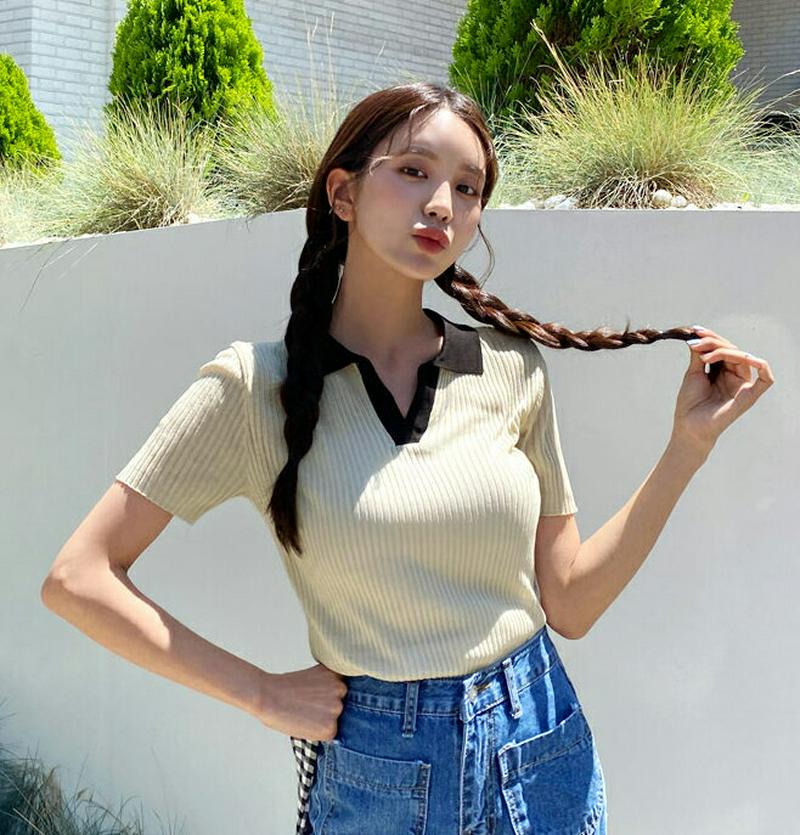 【新作10%OFF】配色カラーリブニット・全3色・t60465 レディース【tops】【韓国 ファッション トップス ニット ニ