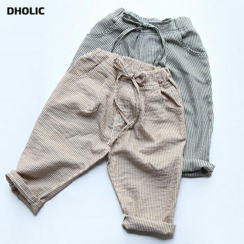 リネン混ストライプパンツ・p004505 キッズ【3~8才】【pt】【ボトムス パンツ ズボン ロングパンツ クロップドパンツ ストライプ リネン カジュアル シンプル 女の子 男の子 春 夏 韓国 韓国子供服 子供 こども 子供服 こども服】【KIDS】
