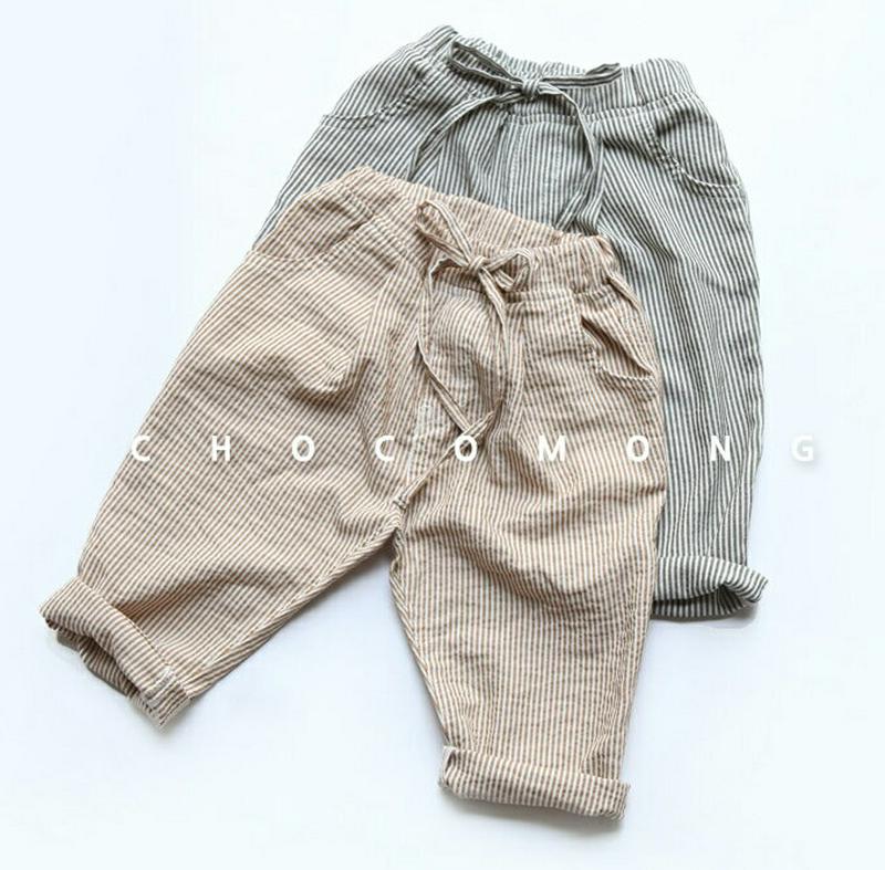 リネン混ストライプパンツ・p004505 キッズ【3~8才】【pt】【ボトムス パンツ ズボン ロングパンツ クロップドパンツ ストライプ リネン カジュアル シンプル 女の子 男の子 春 夏 韓国 韓国子供服 子供 こども 子供服 こども服】【KIDS】