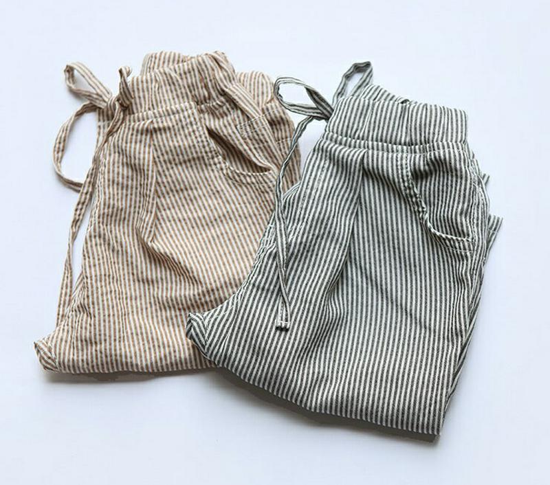 リネン混ストライプパンツ・p004505 キッズ【3~8才】【pt】【ボトムス パンツ ズボン ロングパンツ クロップドパンツ ストライプ リネン カジュアル シンプル 女の子 男の子 春 夏 韓国 韓国子供服 子供 こども 子供服 こども服】【KIDS】