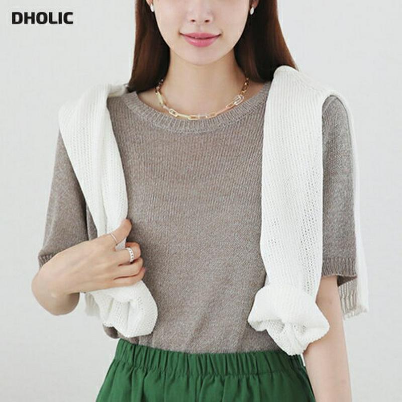 【新作10%OFF】ラウンド半袖ニット・全5色・b63332 レディース【tops】【韓国 ファッション トップス ニット ニッ