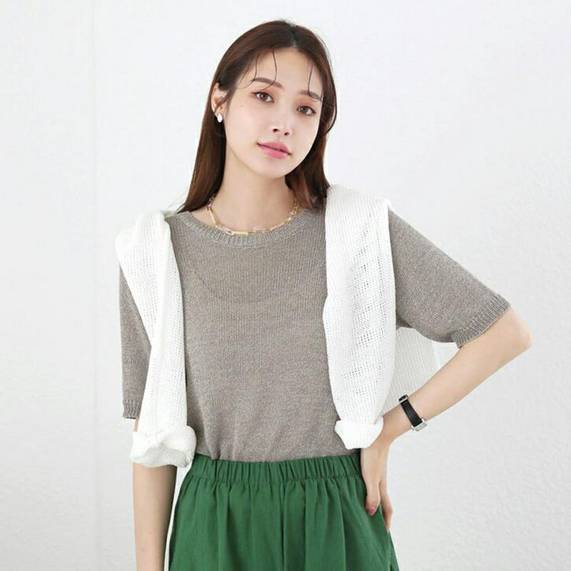 【新作10%OFF】ラウンド半袖ニット・全5色・b63332 レディース【tops】【韓国 ファッション トップス ニット ニッ