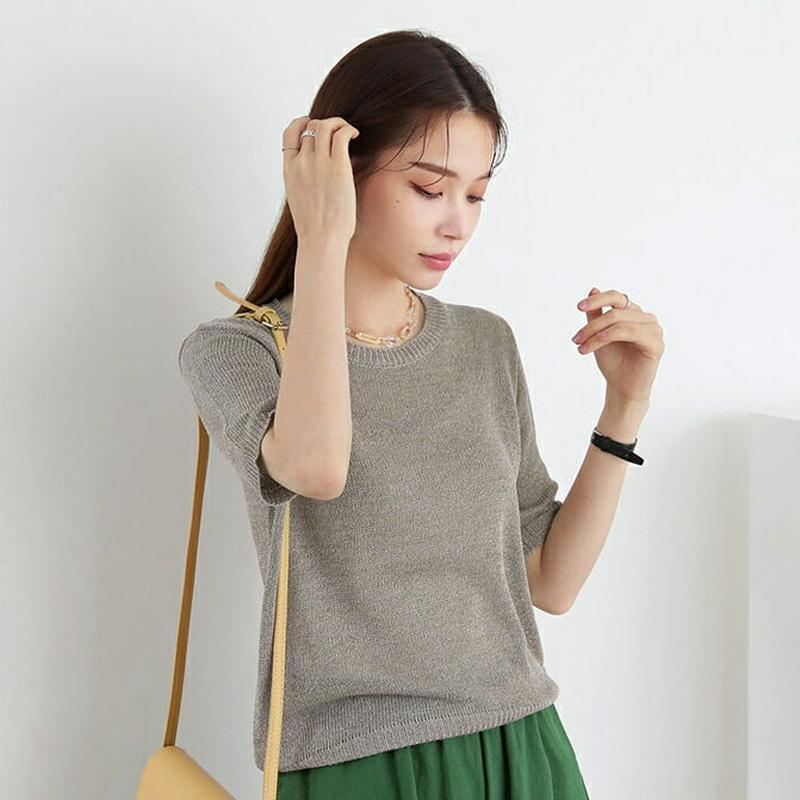 【新作10%OFF】ラウンド半袖ニット・全5色・b63332 レディース【tops】【韓国 ファッション トップス ニット ニッ
