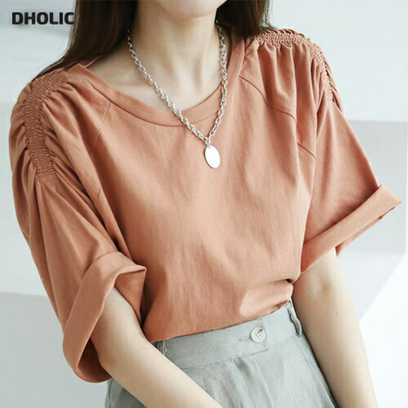 【新作10%OFF】ショルダーシャーリングTシャツ・全4色・b63327 レディース【tops】【韓国 ファッション トップス 