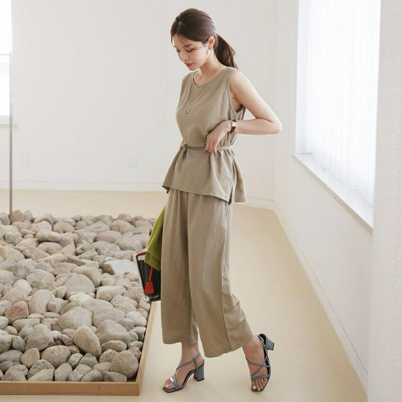 【新作10%OFF】ストラップ付スリーブレス&パンツSET・全3色・t63334 レディース【pt】【韓国 ファッション セット