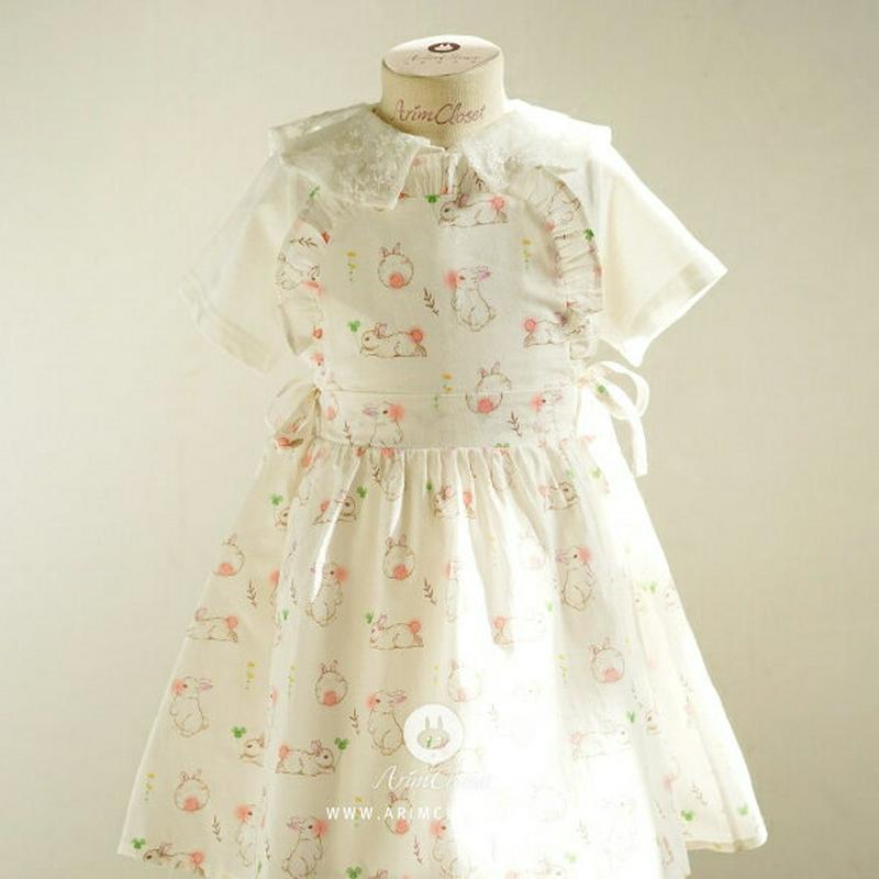 Bunnyストラップフレアワンピース・p004599 キッズ【0~2才】【ops】【ワンピース ロングワンピース フレア フリル 綿 コットン ウサギ ストラップ ノースリーブ 柄 かわいい 女の子 韓国 韓国子供服 子供 こども 子供服 こども服】【KIDS】