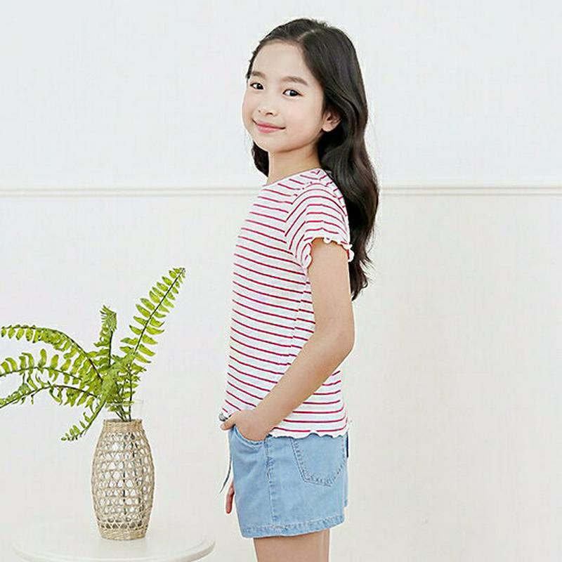【只今10%OFF】ウェーブヘムボーダーTシャツ・p003682 キッズ【3~8才】【tops】【トップス Tシャツ 半袖 ボー