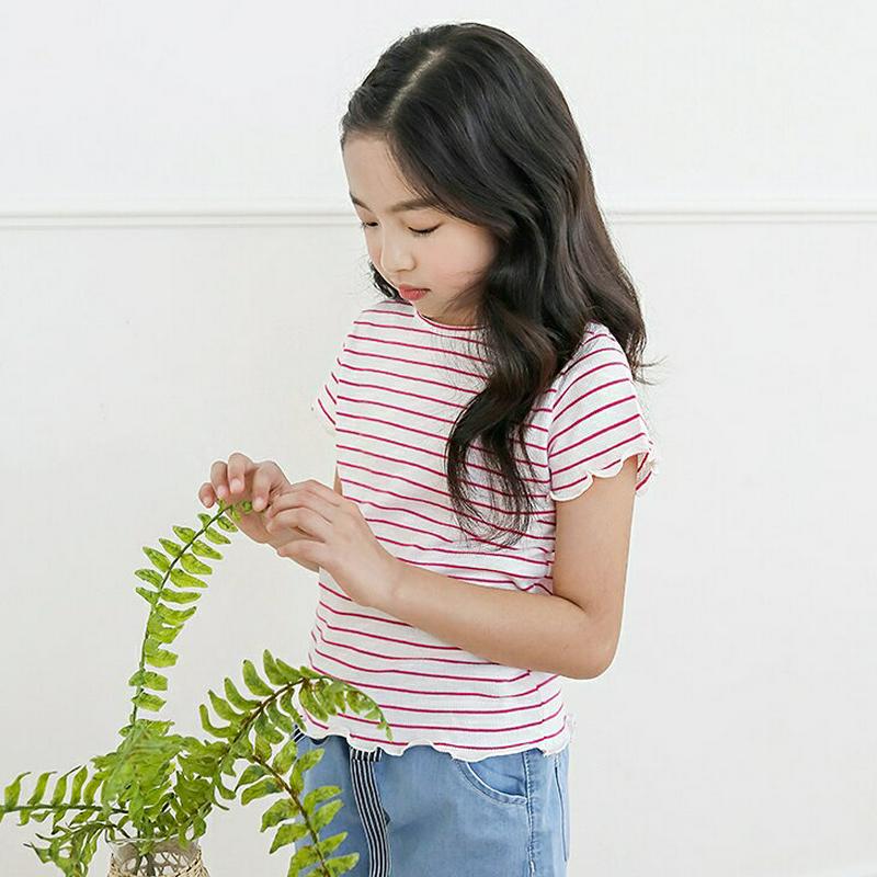 【只今10%OFF】ウェーブヘムボーダーTシャツ・p003682 キッズ【3~8才】【tops】【トップス Tシャツ 半袖 ボー